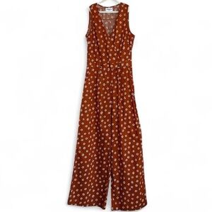 FRNCH Fanelly Floral Sleeveless Jumpsuit Rust Orange XS